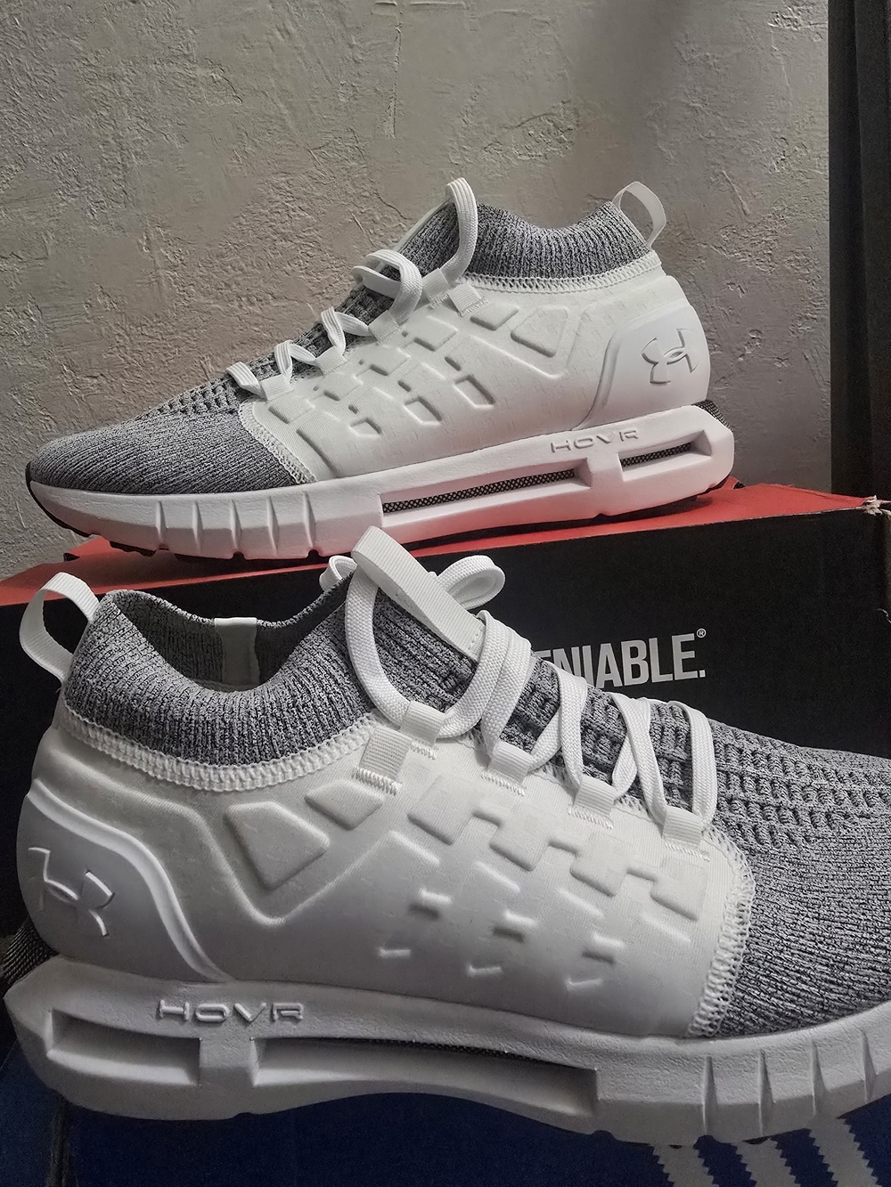 Under Armour Men’s HOVR Grey and White Knit Running Shoes